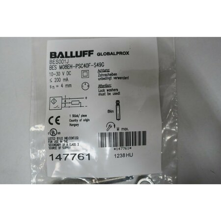 Balluff 10-30V-DC PROXIMITY SENSOR BES001J BES M08EH-PSC40F-S49G